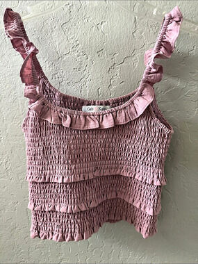 Gab & Kate Smocked Ruffle Tank Top in Pink Like New
